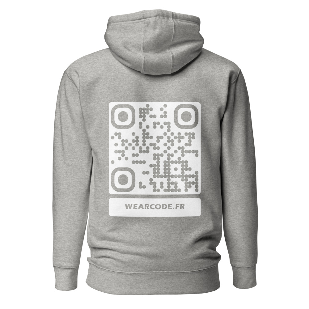 Sweat capuche premium QR — 23 couleurs cozy palette designer — Gris carbone