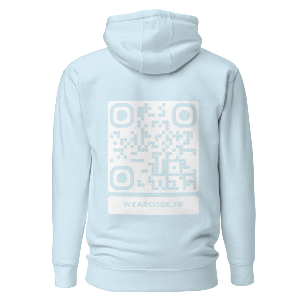 Sweat capuche premium QR — 23 couleurs cozy palette designer — Bleu Ciel