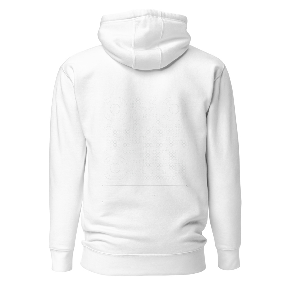 Sweat capuche premium QR — 23 couleurs cozy palette designer — Noir / Blanc / Blanc