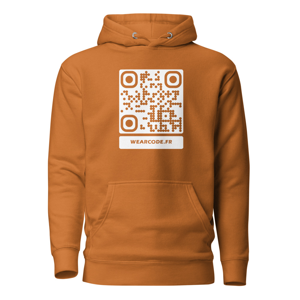 Sweat capuche premium QR — 23 couleurs cozy palette designer — Terre cuite