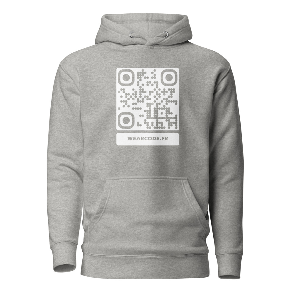 Sweat capuche premium QR — 23 couleurs cozy palette designer — Gris carbone