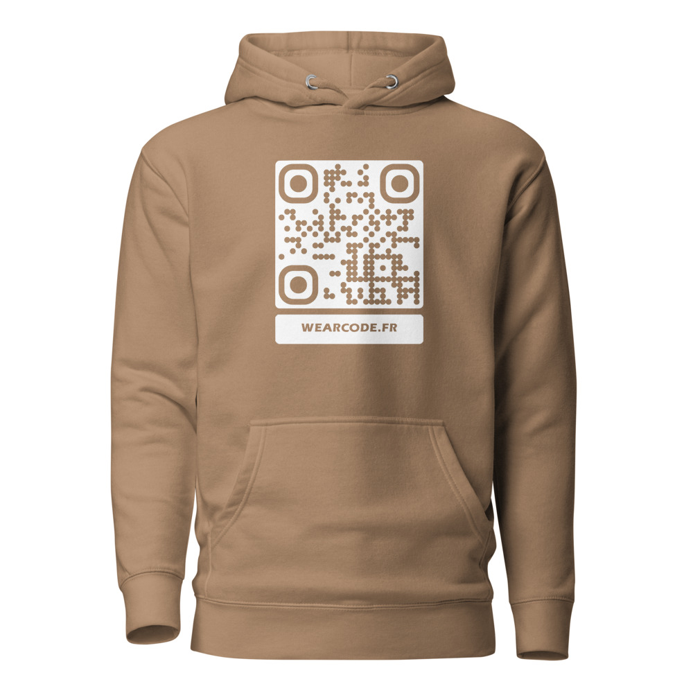 Sweat capuche premium QR — 23 couleurs cozy palette designer — Latte