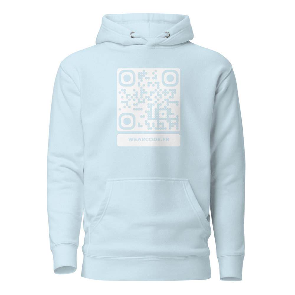 Sweat capuche premium QR — 23 couleurs cozy palette designer — Bleu ciel