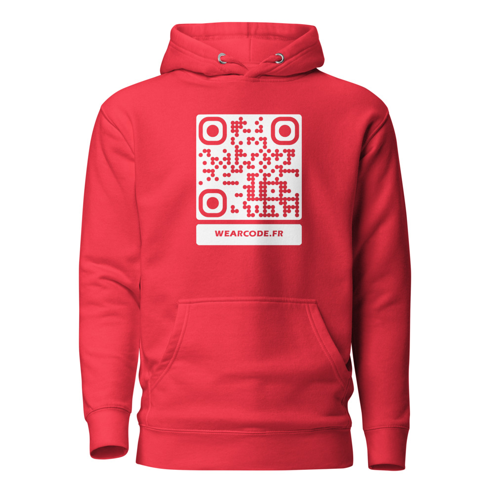 Sweat capuche premium QR — 23 couleurs cozy palette designer — Rouge équipe