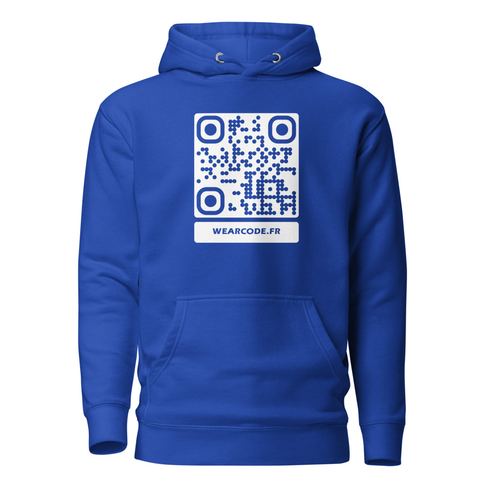Sweat capuche premium QR — 23 couleurs cozy palette designer — Bleu royal équipe