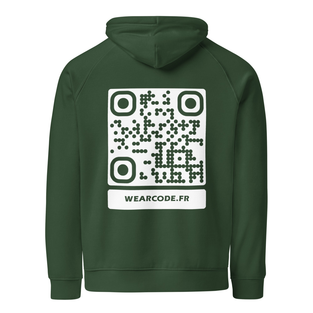 Sweat capuche raglan éco QR unisex — coton bio responsable — Vert bouteille