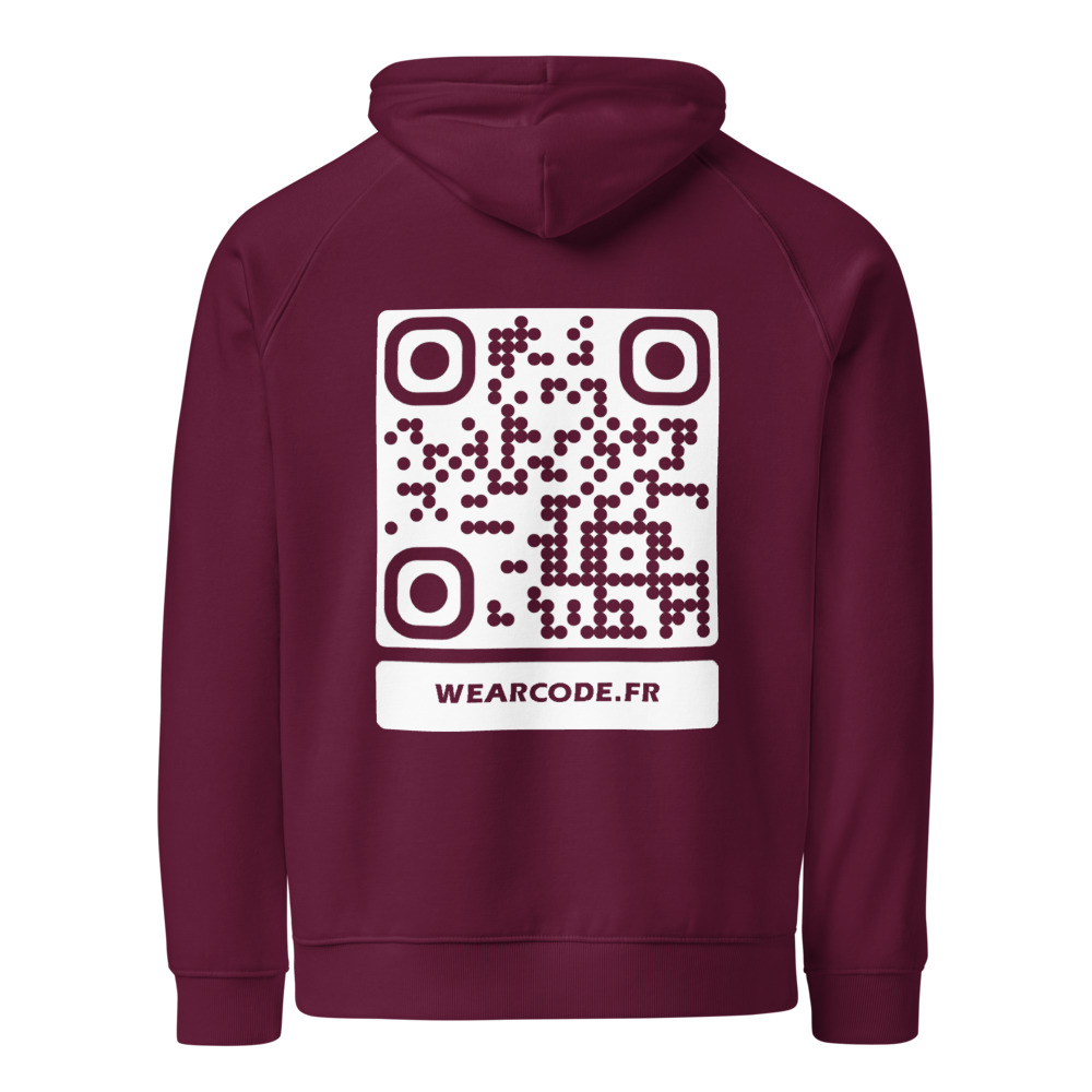 Sweat capuche raglan éco QR unisex — coton bio responsable