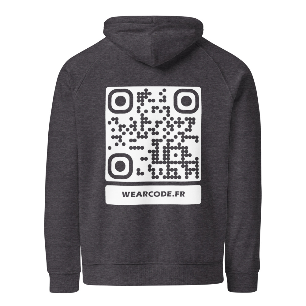 Sweat capuche raglan éco QR unisex — coton bio responsable — Anthracite chiné