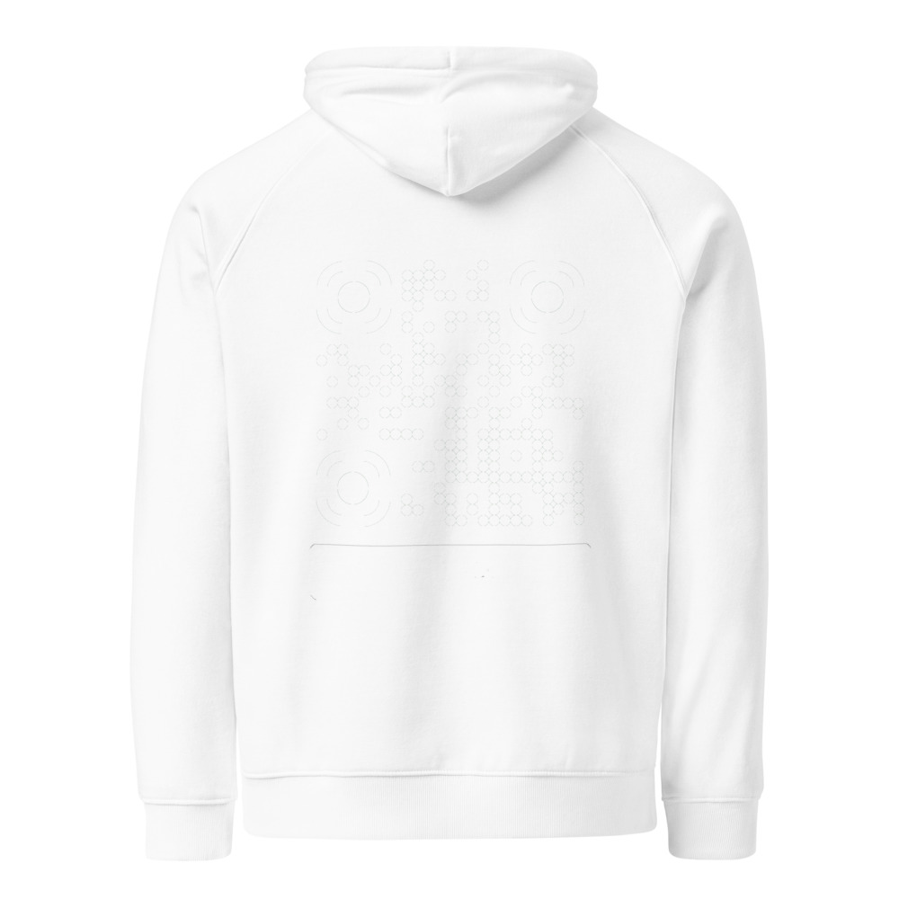 Sweat capuche raglan éco QR unisex — coton bio responsable — Noir / Blanc / Blanc
