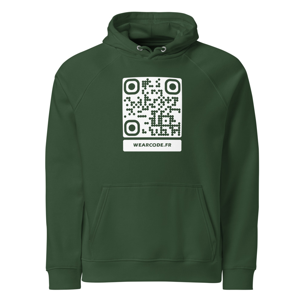 Sweat capuche raglan éco QR unisex — coton bio responsable — Vert bouteille