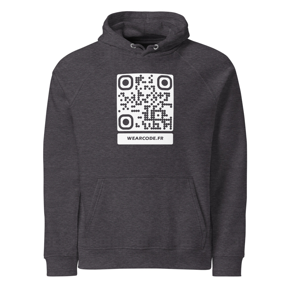 Sweat capuche raglan éco QR unisex — coton bio responsable — Anthracite mélangé