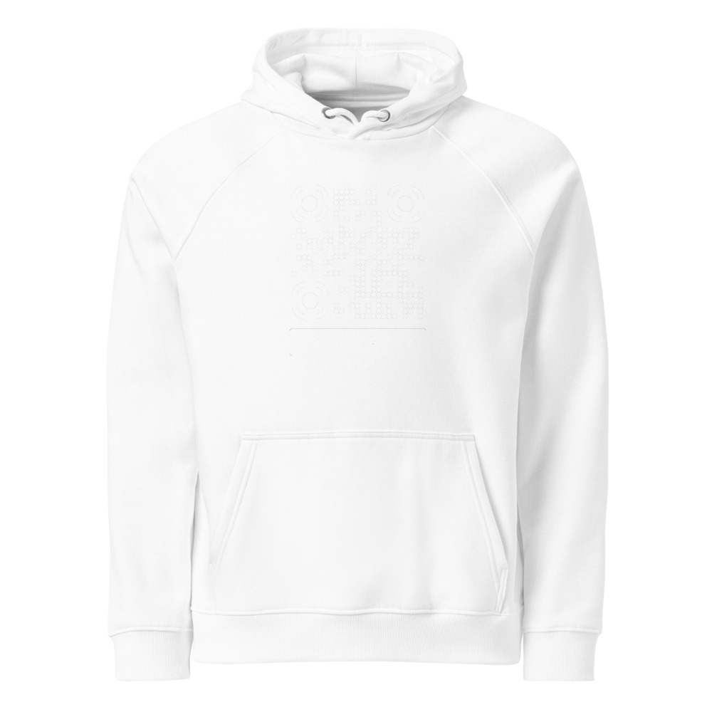 Sweat capuche raglan éco QR unisex — coton bio responsable — Blanc