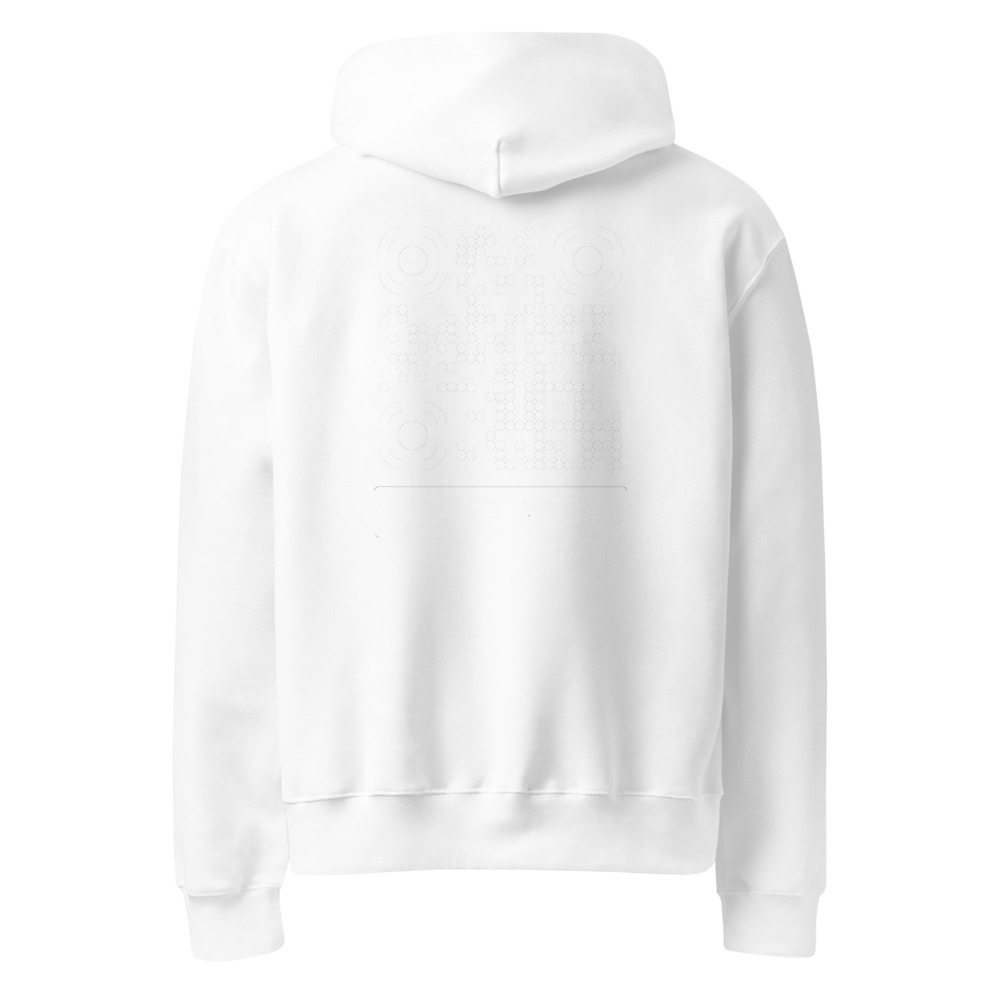Sweat capuche heavy oversize QR — Bella+Canvas streetwear y2k — Noir / Blanc / Blanc