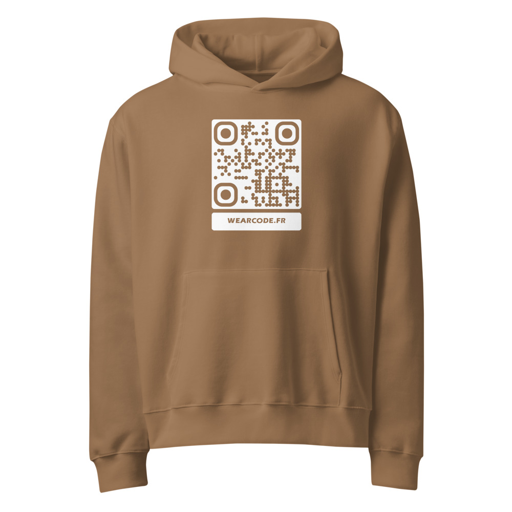 Sweat capuche heavy oversize QR — Bella+Canvas streetwear y2k — Marron vintage