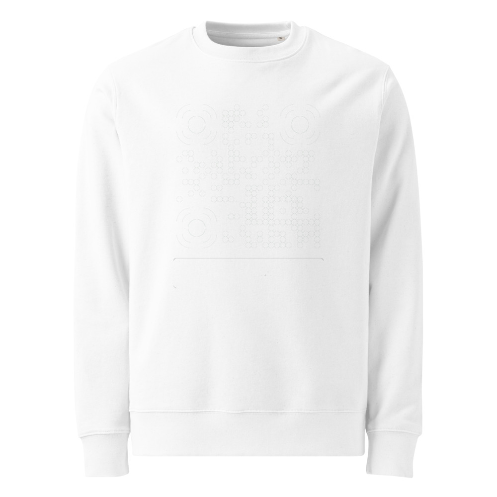 Sweat éco bio QR Stanley/Stella — col rond essentiel minimaliste — Blanc