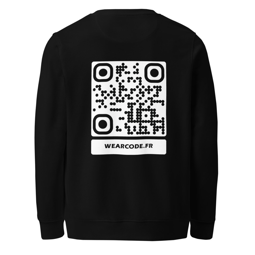 Sweat éco col rond QR — palette 8 couleurs accessible bio responsable – Noir