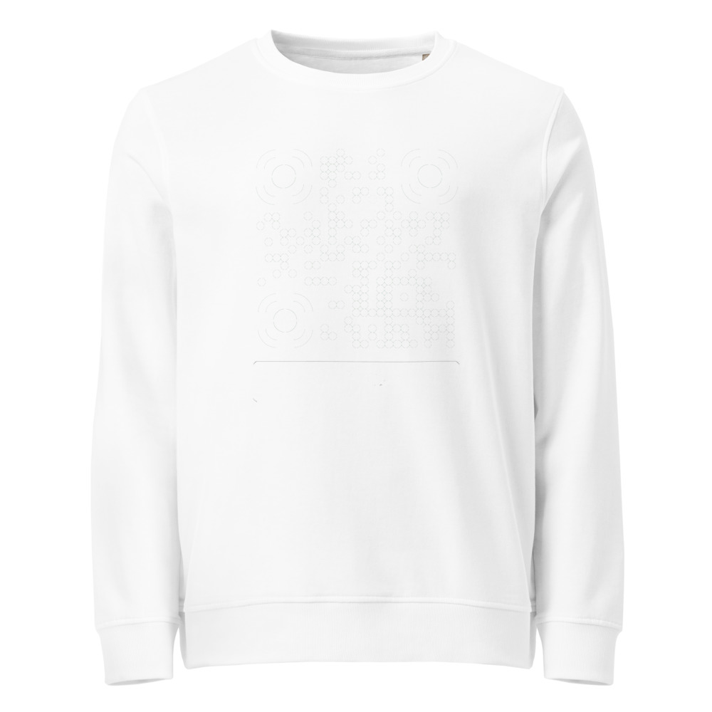 Sweat éco col rond QR — palette 8 couleurs accessible bio responsable — Blanc