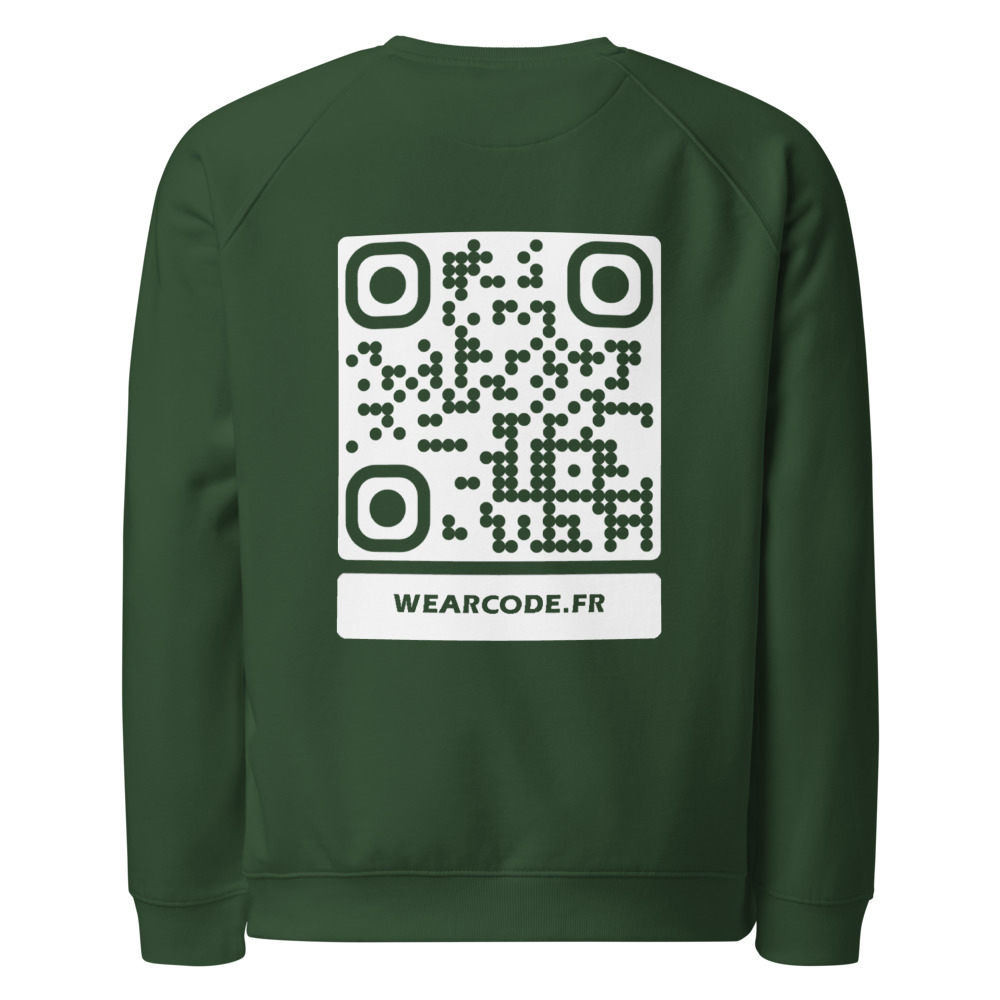 Sweat raglan éco col rond QR — vintage 70s sport bio responsable — Vert bouteille