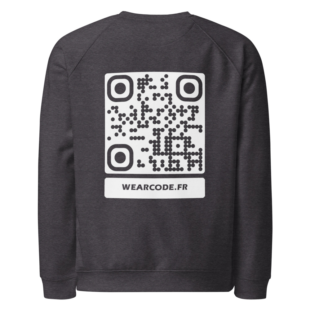 Sweat raglan éco col rond QR — vintage 70s sport bio responsable — Anthracite chiné
