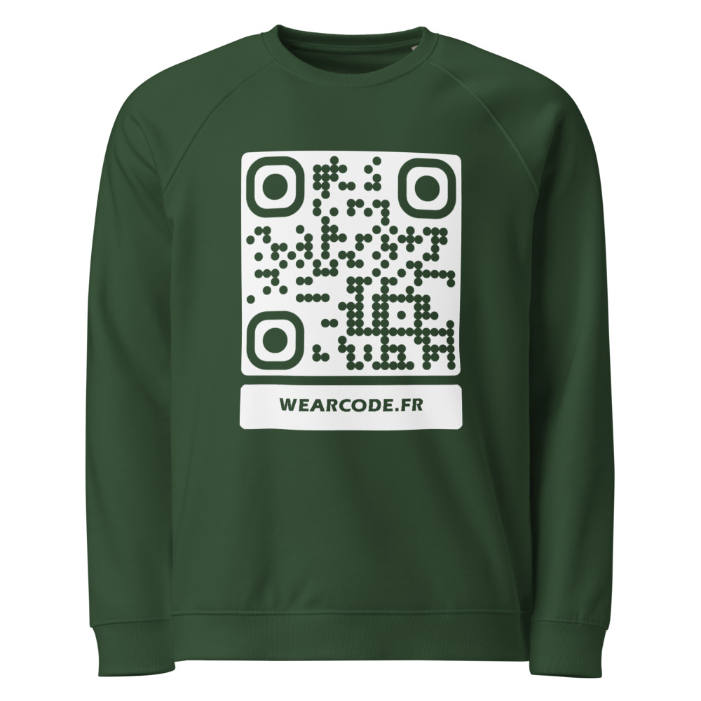 Sweat raglan éco col rond QR — vintage 70s sport bio responsable — Vert bouteille
