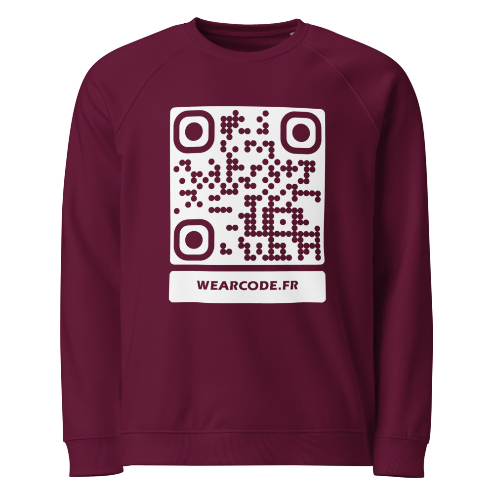 Sweat raglan éco col rond QR — vintage 70s sport bio responsable — Bordeaux
