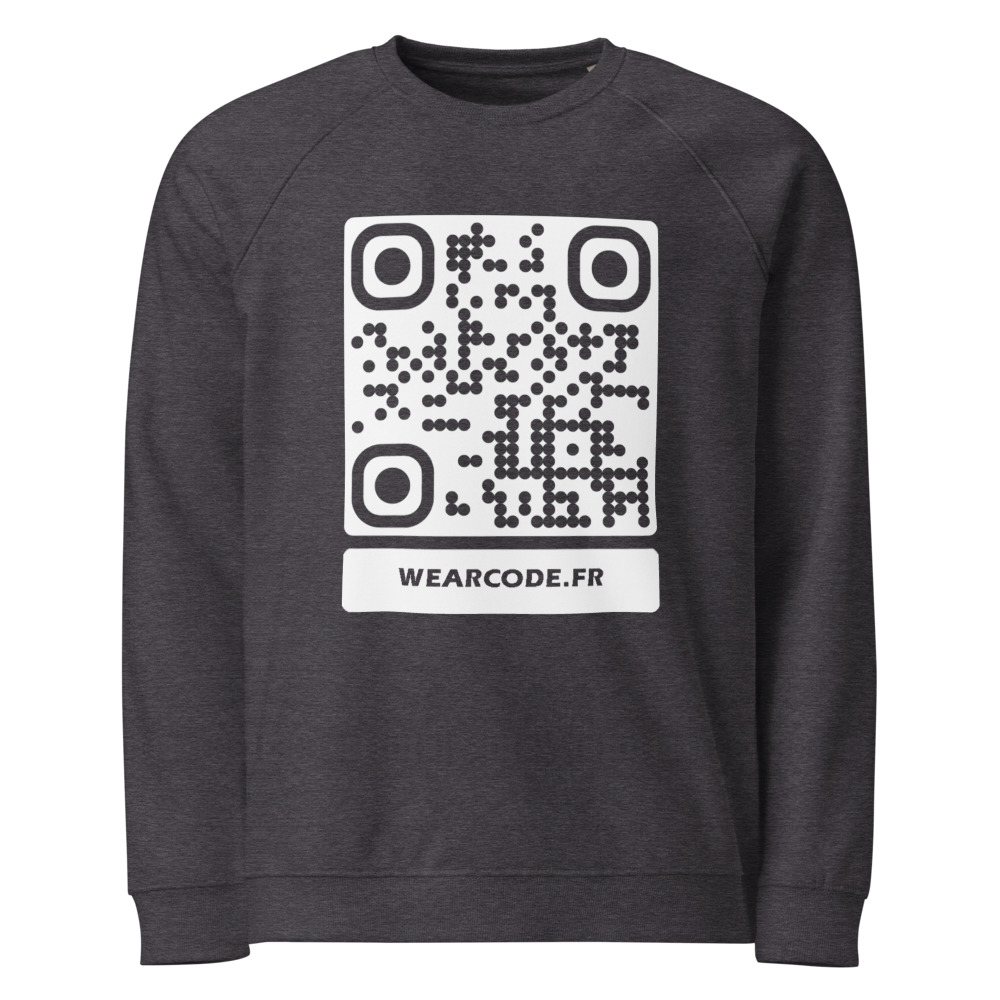 Sweat raglan éco col rond QR — vintage 70s sport bio responsable — Anthracite mélangé