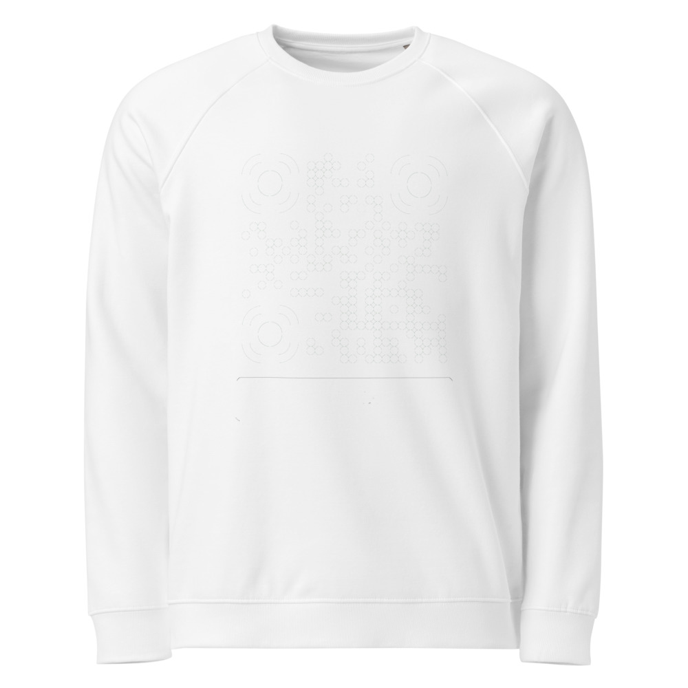 Sweat raglan éco col rond QR — vintage 70s sport bio responsable — Blanc