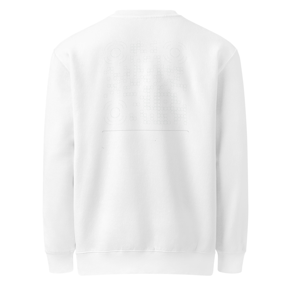 Sweat col rond premium QR — Lane Seven artisan ringspun — Noir / Blanc / Blanc