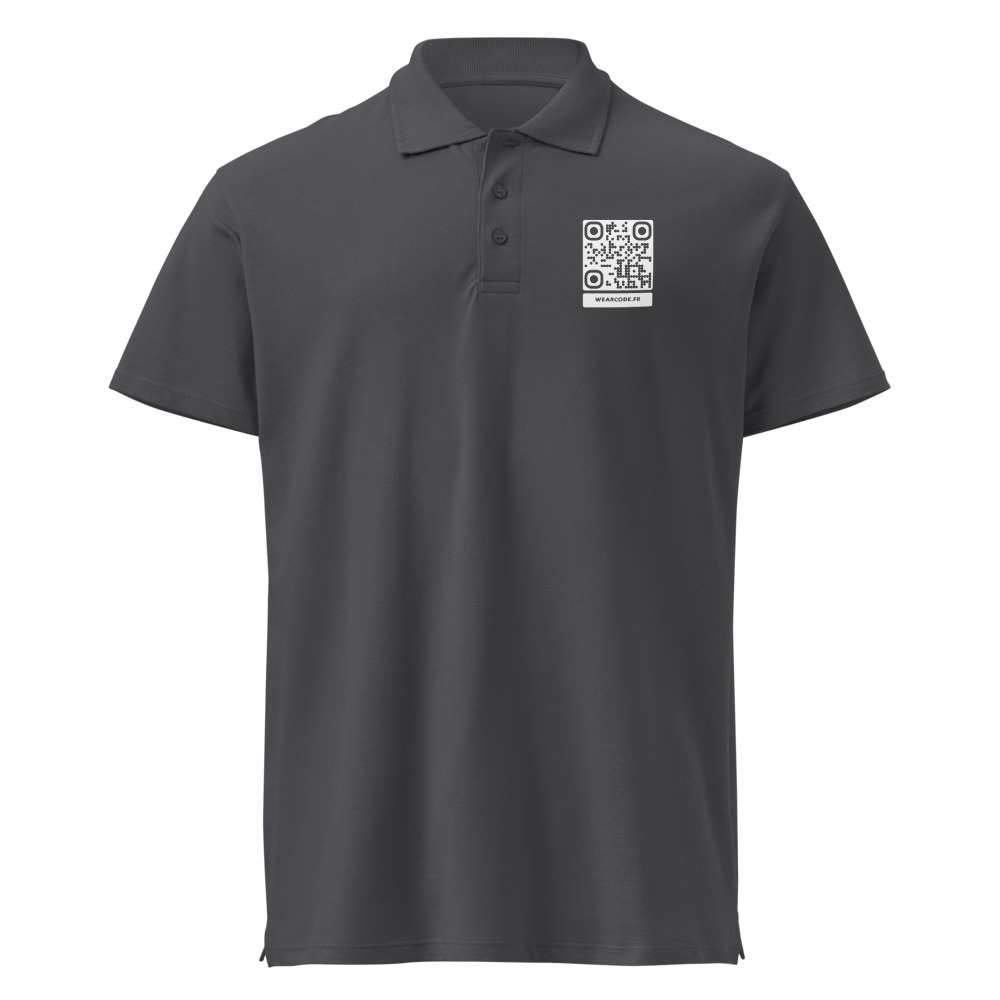 Polo piqué QR premium unisex — impression DTF poitrine + dos — Gris souris