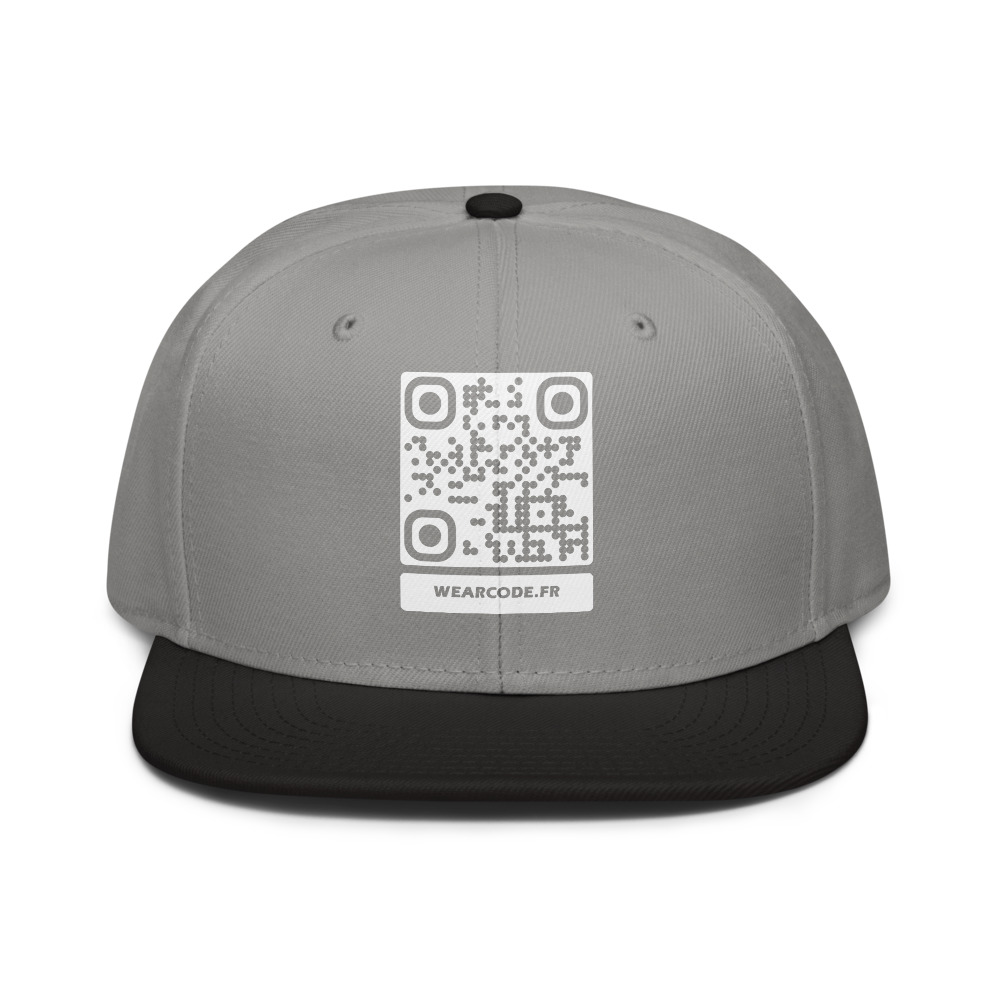 Casquette snapback QR code personnalisée — flat-bill 6 panneaux streetwear — Noir / Gris / Gris