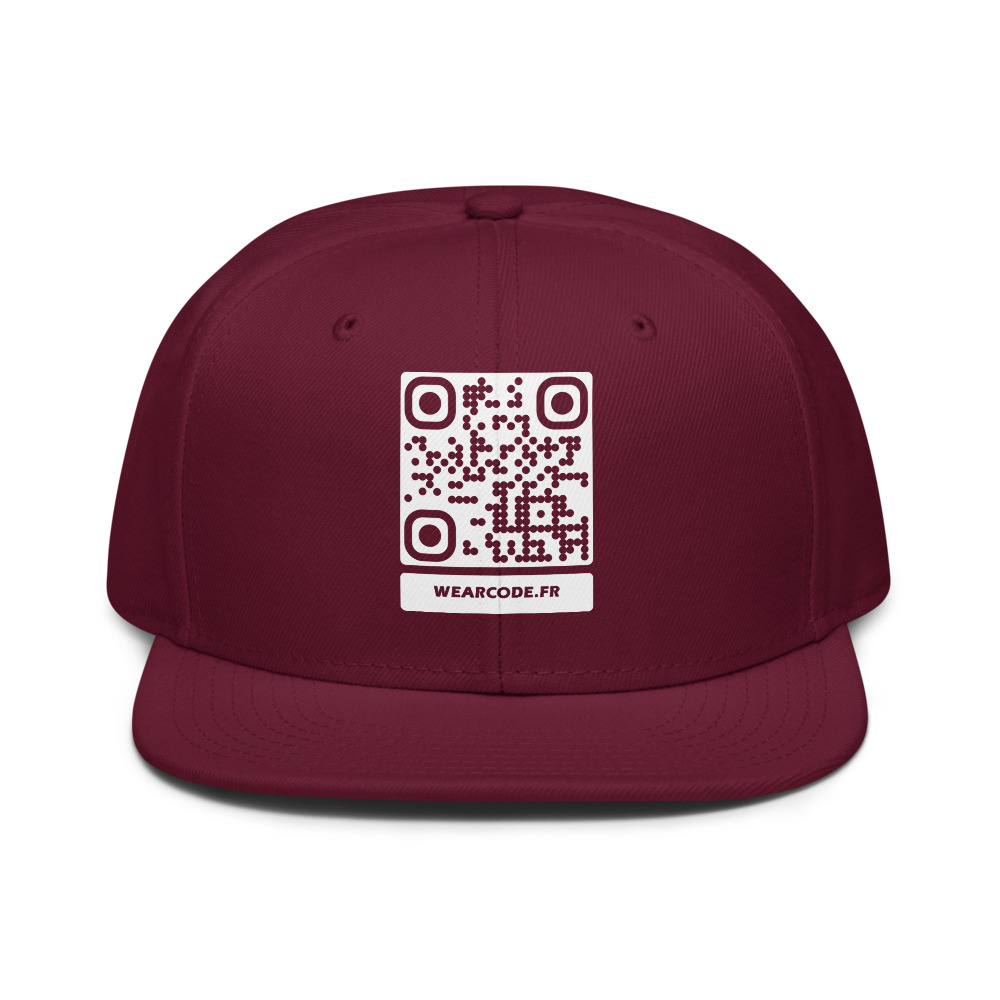 Casquette snapback QR code personnalisée — flat-bill 6 panneaux streetwear — Bordeaux