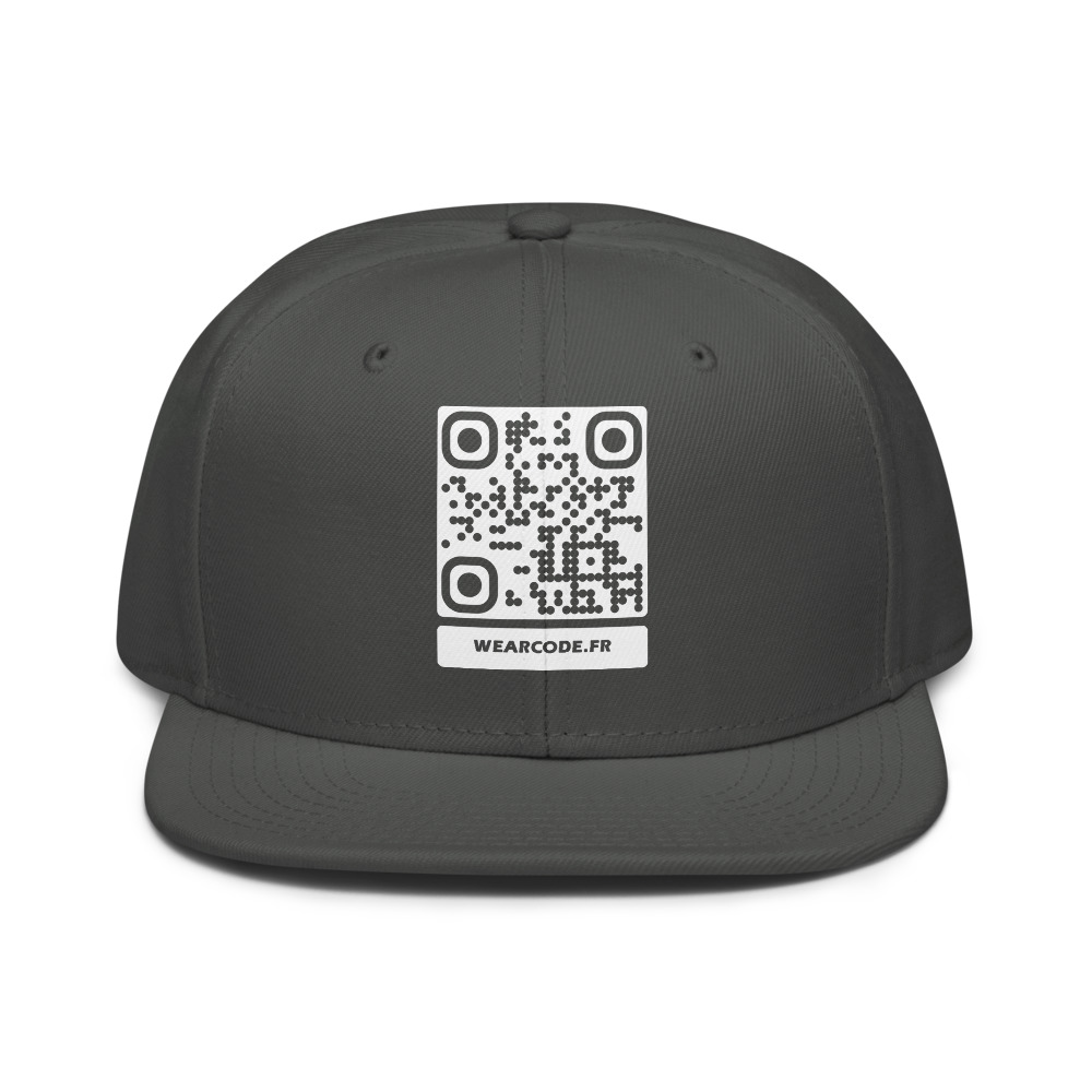 Casquette snapback QR code personnalisée — flat-bill 6 panneaux streetwear — Noir / Gris anthracite / Gris anthracite