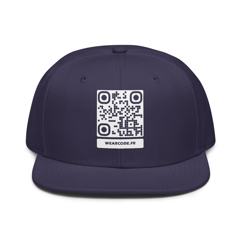Casquette snapback QR code personnalisée — flat-bill 6 panneaux streetwear — Bleu marine
