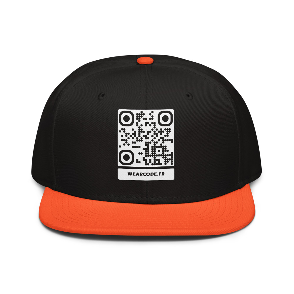 Casquette snapback QR code personnalisée — flat-bill 6 panneaux streetwear — Bleu aqua / Noir / Noir