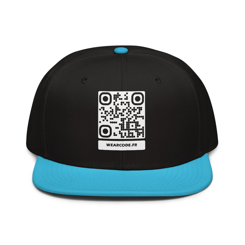 Casquette snapback QR code personnalisée — flat-bill 6 panneaux streetwear – Bleu aqua / Noir / Noir