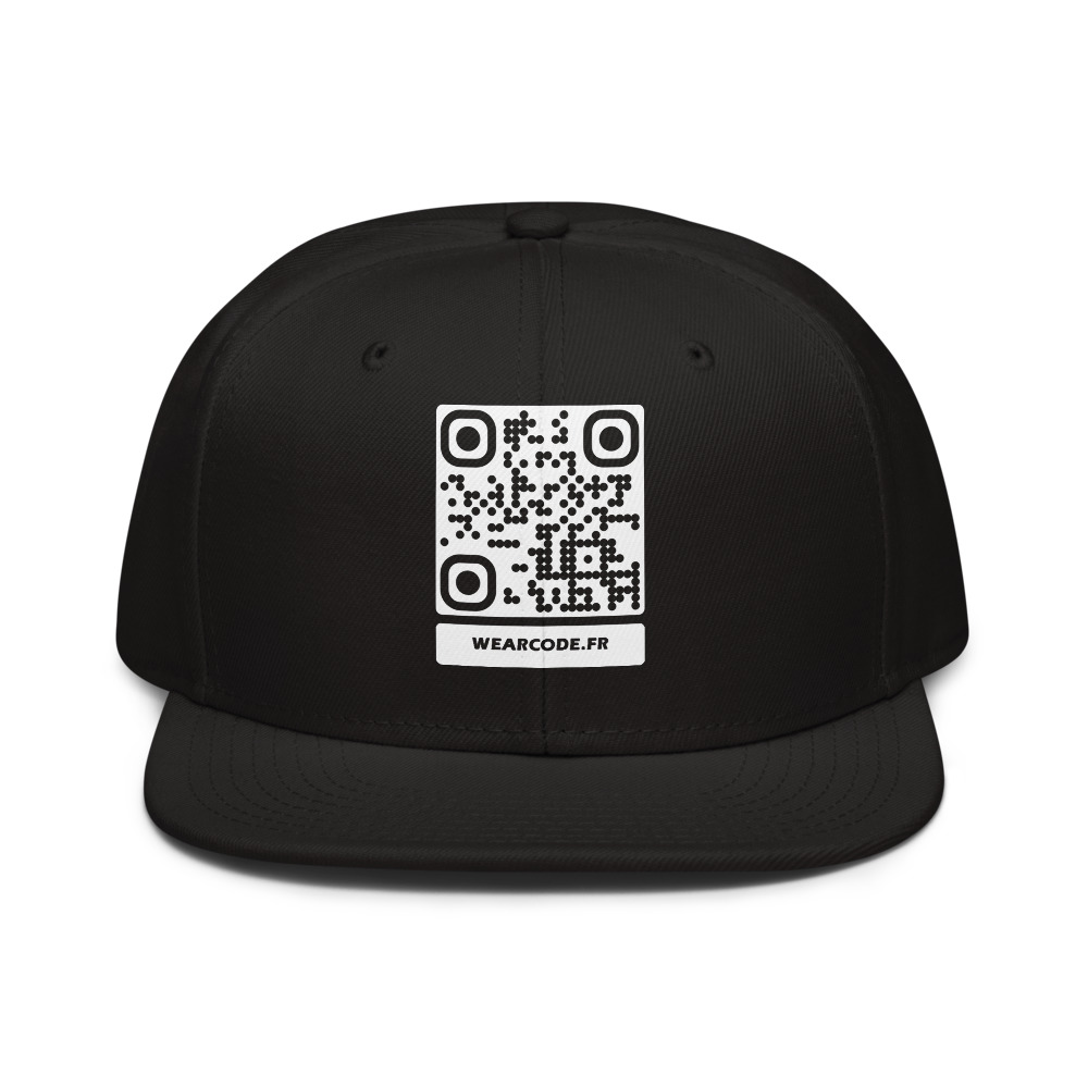 Casquette snapback QR code personnalisée — flat-bill 6 panneaux streetwear — Bleu aqua / Noir / Noir