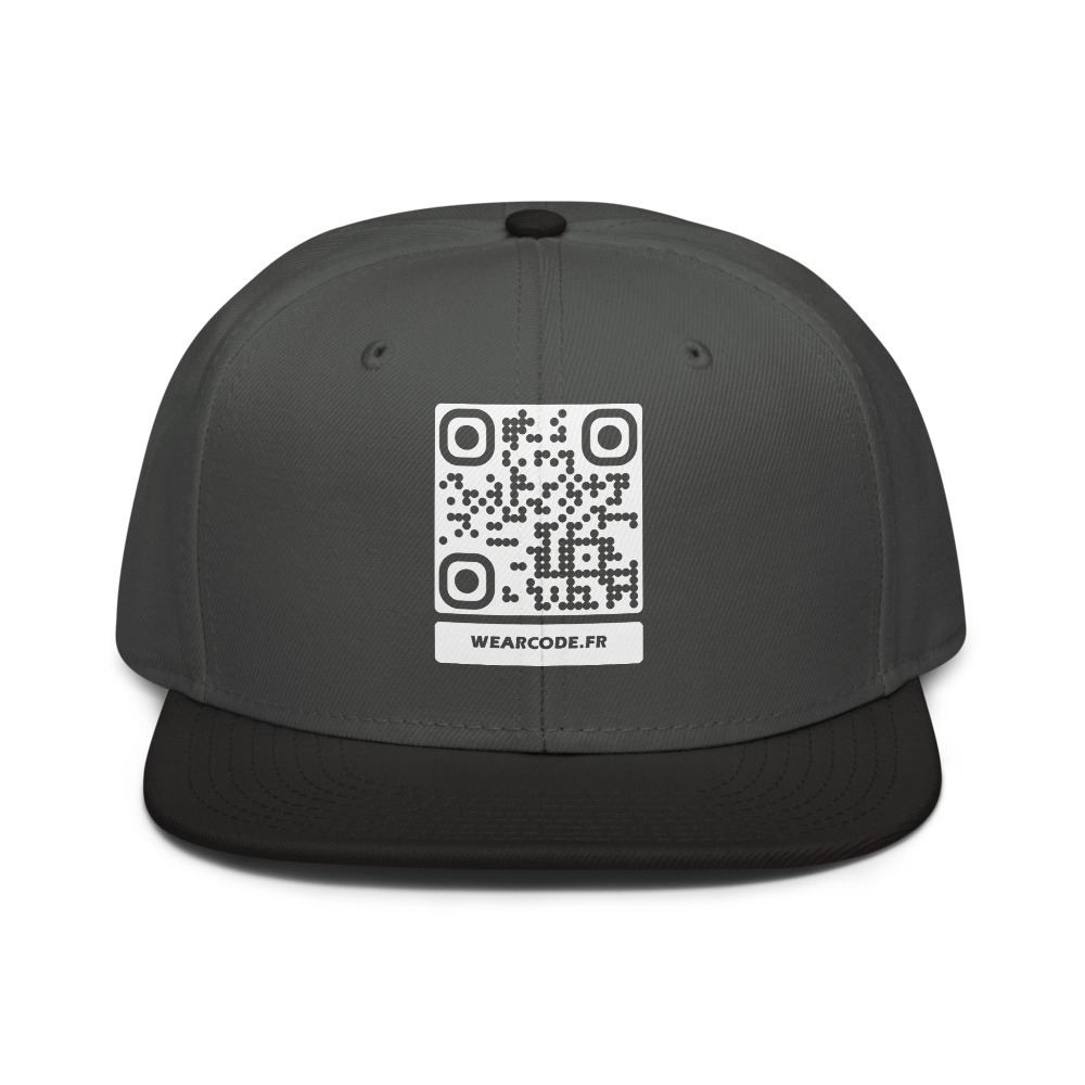 Casquette snapback QR code personnalisée — flat-bill 6 panneaux streetwear — Anthracite
