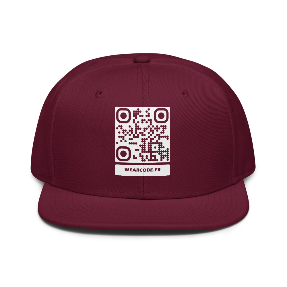 Casquette snapback QR code personnalisée — flat-bill 6 panneaux streetwear — Bordeaux