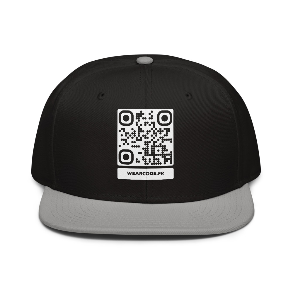 Casquette snapback QR code personnalisée — flat-bill 6 panneaux streetwear – Gris / Noir / Noir