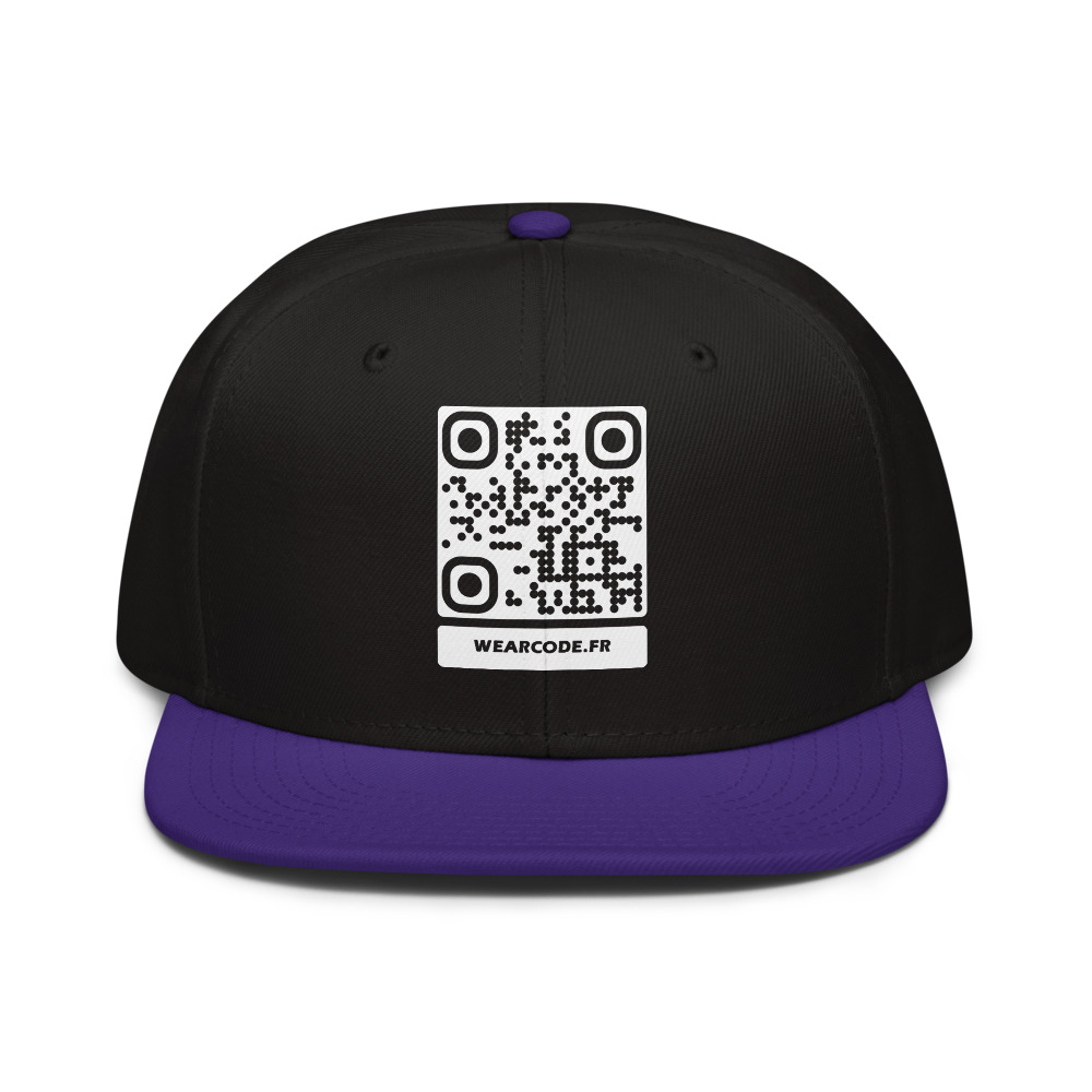 Casquette snapback QR code personnalisée — flat-bill 6 panneaux streetwear – Violet / Noir / Noir