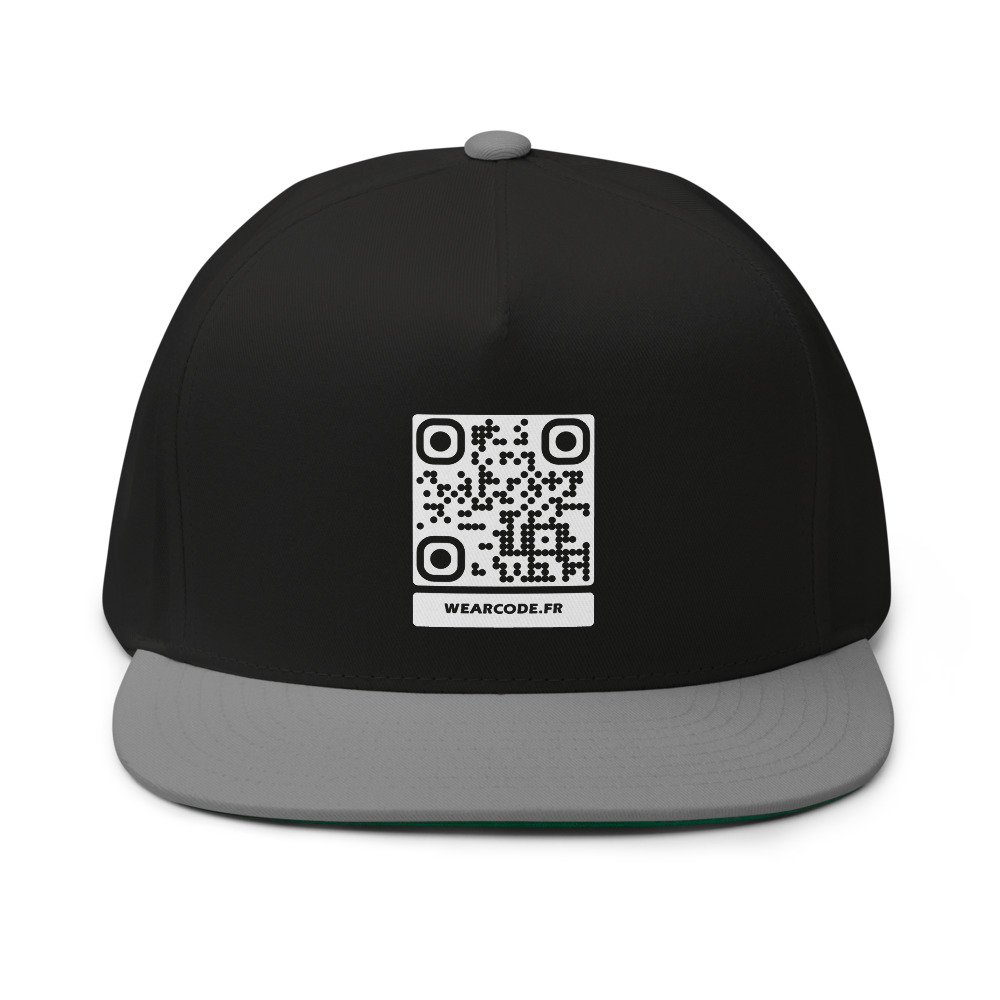Casquette flat-bill QR DTFlex — Yupoong 6007 visière plate 5 panneaux — Noir / Gris