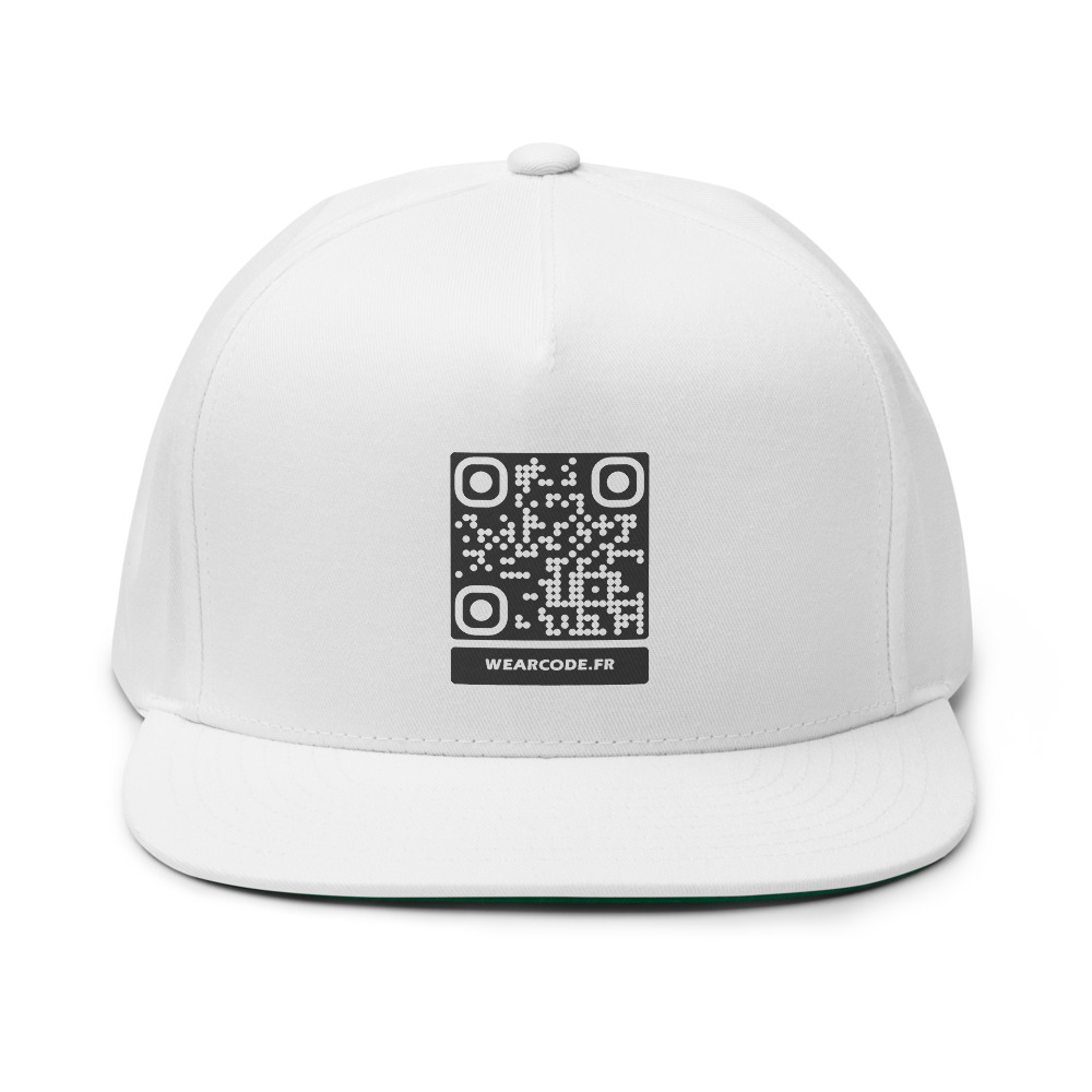 Casquette flat-bill QR DTFlex — Yupoong 6007 visière plate 5 panneaux — Blanc
