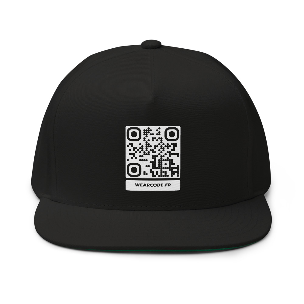 Casquette flat-bill QR DTFlex — Yupoong 6007 visière plate 5 panneaux — Noir / Gris