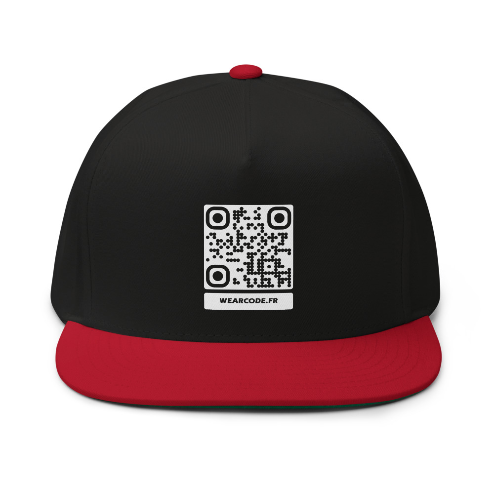 Casquette flat-bill QR DTFlex — Yupoong 6007 visière plate 5 panneaux – Noir / Rouge
