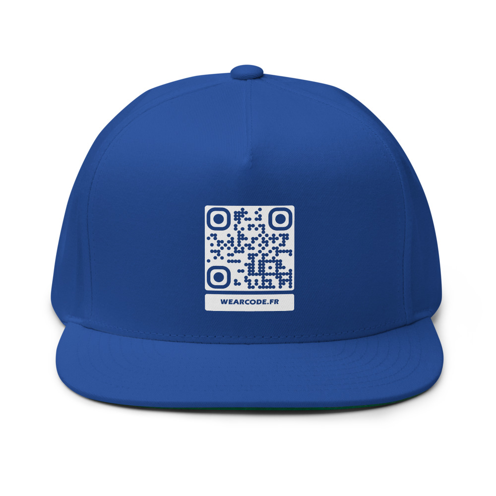 Casquette flat-bill QR DTFlex — Yupoong 6007 visière plate 5 panneaux – Bleu royal