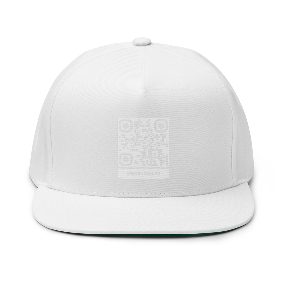 Casquette flat-bill QR DTFlex — Yupoong 6007 visière plate 5 panneaux — Noir / Blanc / Blanc