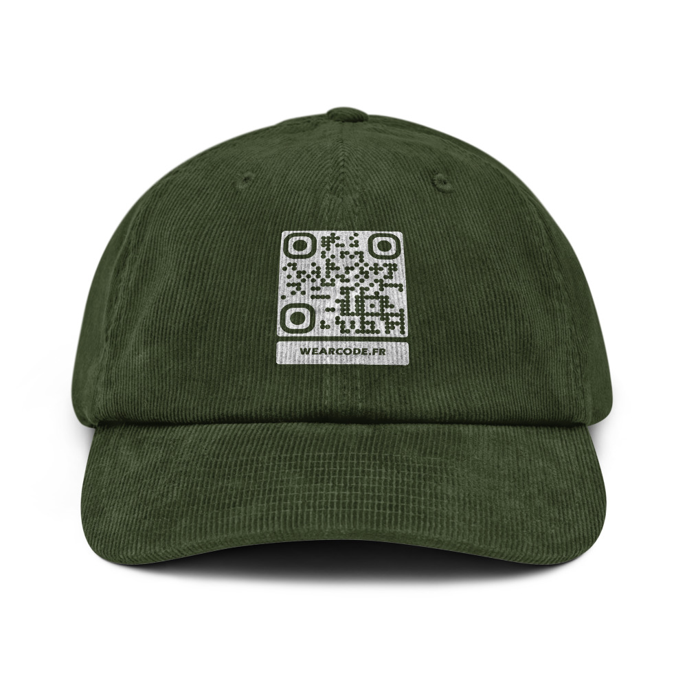 Casquette velours côtelé QR DTFlex — corduroy rétro texture 70s — Olive foncé