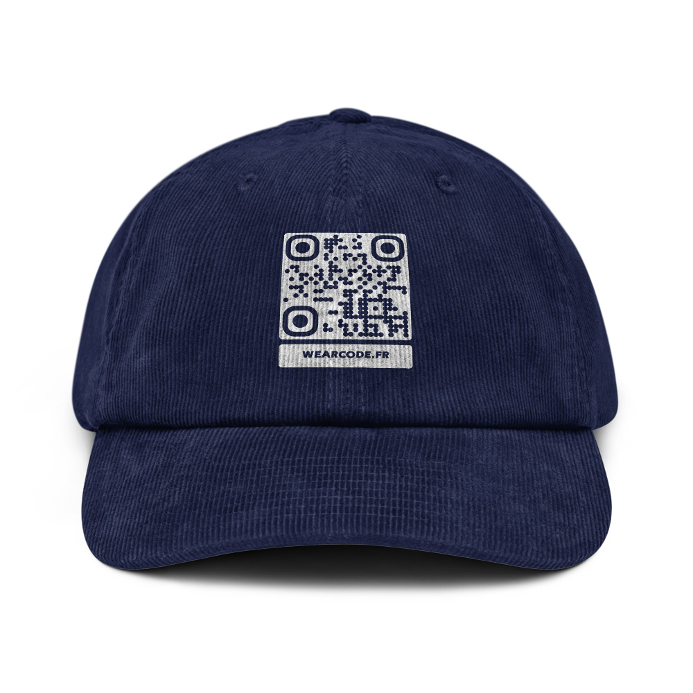 Casquette velours côtelé QR DTFlex — corduroy rétro texture 70s — Bleu marine Oxford