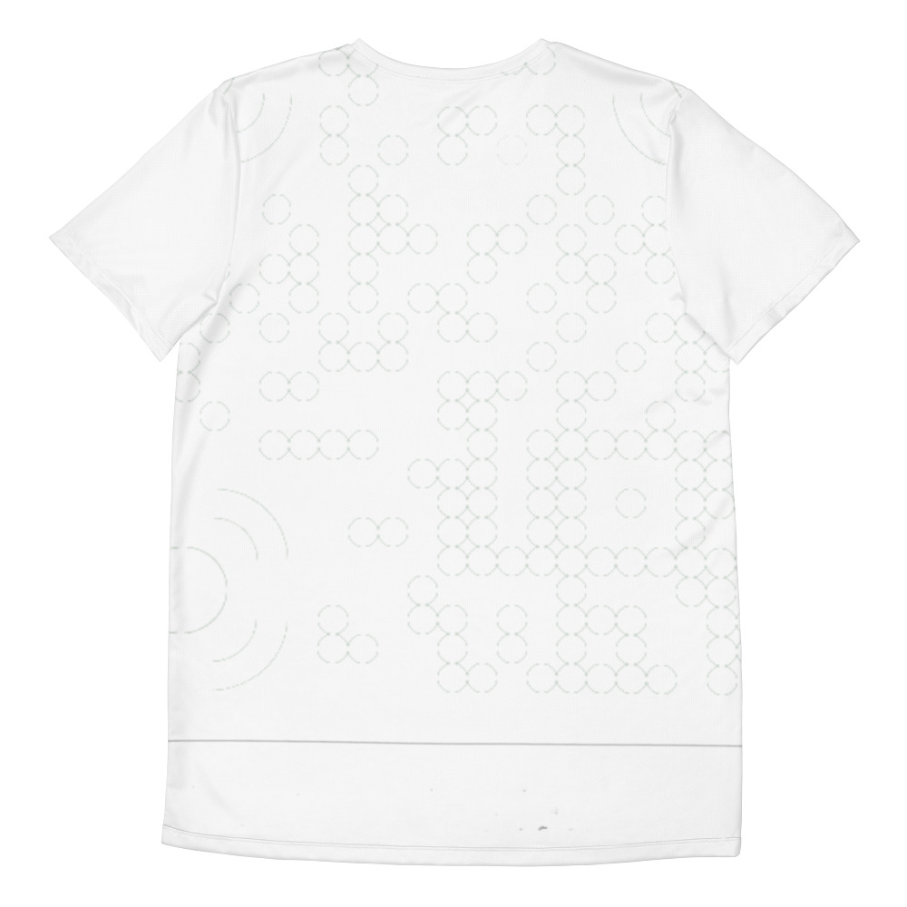 T-shirt all-over print sport homme QR code — cut-sew 360° polyester UPF50+ festival fitness — Blanc