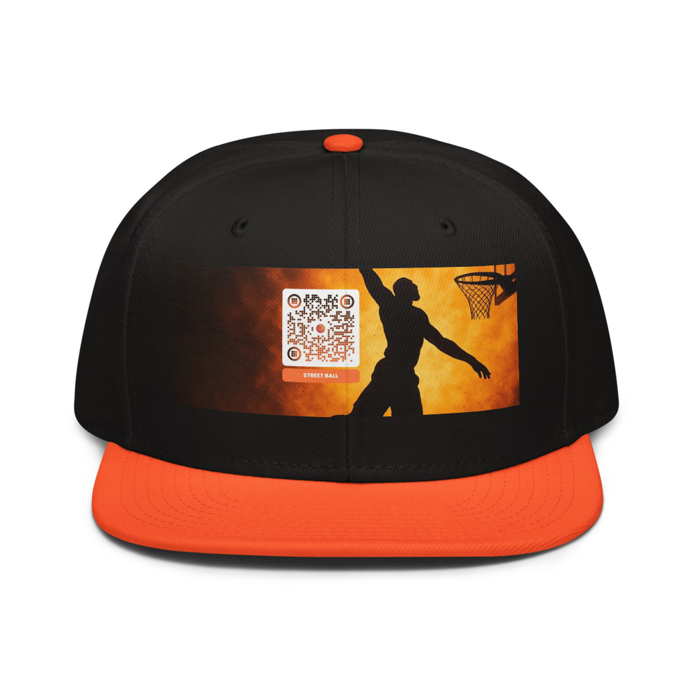 Casquette snapback QR code personnalisée — flat-bill 6 panneaux streetwear